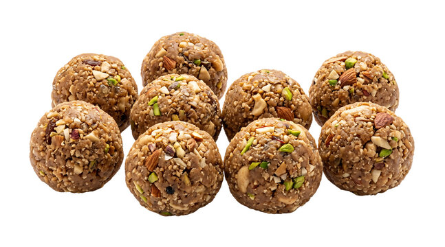 Healthy Gond Ke Laddu Made with Edible Gum, Nuts, and Whole Wheat Flour Isolated on transparent background