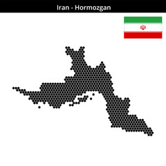 Obraz premium Map of Iran region Hormozgan in small hexagonal dots