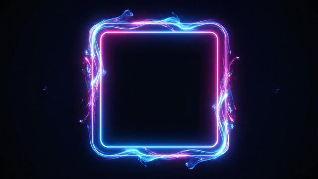 A glowing square frame with vibrant neon light energy effects