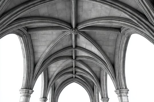 A close-up shot showcases the intricate ribbed vaulting of gothic architecture, with pointed arches and elegant stone columns creating a sense of grandeur and historical depth.
