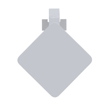 Blank white plastic shelf wobbler hanging mockup with curved bracket isolated on background. Realistic 3D of a shelf talker for sales promotion, price tags, logo presentation and supermarket ads.