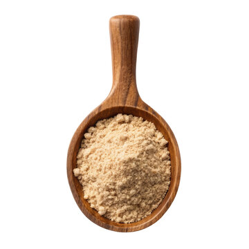 Wooden scoop filled with mushroom powder ingredient for supplement nutrition herbal wellness product formulation