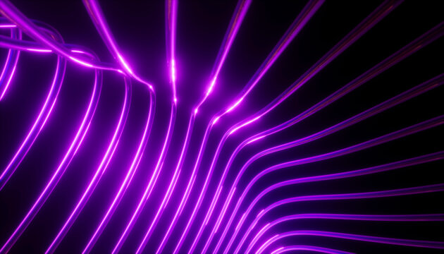 Abstract glowing purple neon lines in a dynamic wave pattern