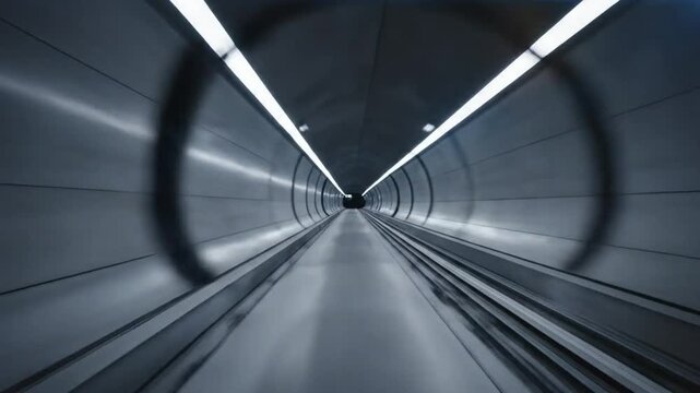 Futuristic tunnel perspective with bright lights and a smooth ride showcasing modern transportation