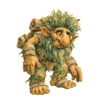 Hand-painted watercolor artwork of Troll, isolated on white background