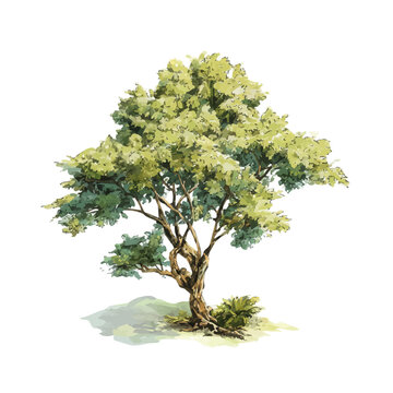 Watercolor illustration of Tualang Tree, isolated on white background