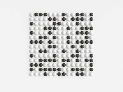 Black and white sphere grid creates a symbolic pattern of chaos