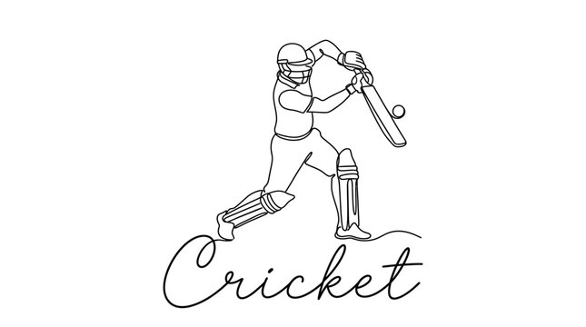 Minimalist Line Drawing of a Cricket Player in Action with Elegant Script Typography