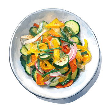 Watercolor clipart of Veggie Stir-fry, isolated on white background