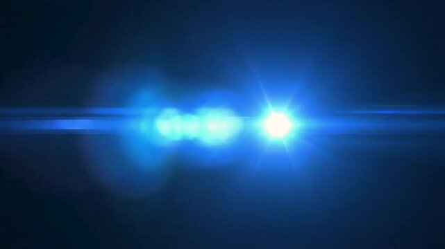 Destello &oacute;ptico azul con efecto lens flare que se desplaza suavemente de izquierda a derecha sobre fondo oscuro, ideal para transiciones, intros, efectos cinematogr&aacute;ficos y edici&oacute;n de video.