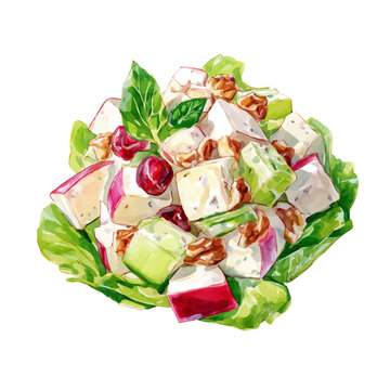 Waldorf Salad, watercolor illustration isolated on white background