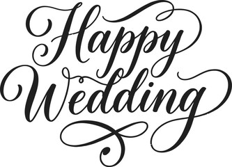 Obraz premium Elegant happy wedding typography design with beautiful calligraphic script lettering style
