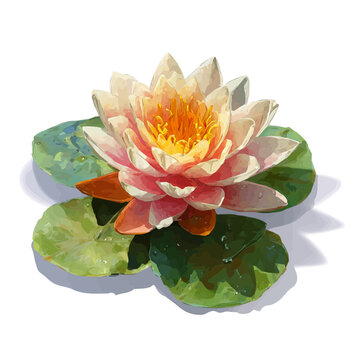 Watercolor drawing of Water Lily, on clean white background