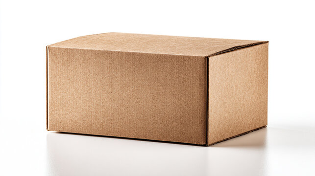 Blank brown corrugated cardboard box mockup on white surface