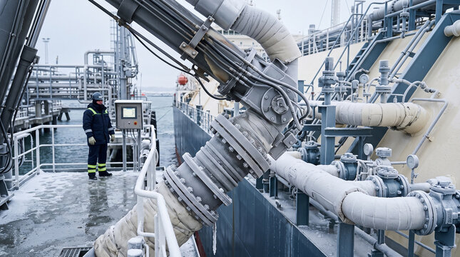 Marine loading arm on LNG carrier deck