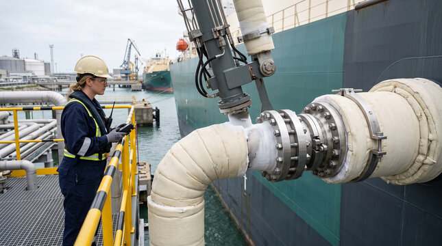 LNG marine loading arm at industrial port
