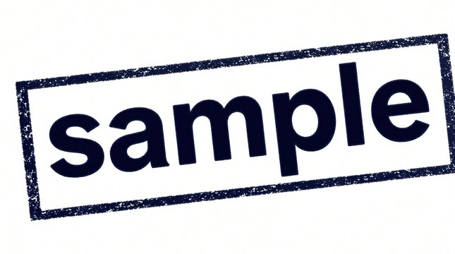 Black ink rubber stamp text sample inside rectangular border on white background. Simple business mark used for document proofing prototype testing. Pro office supply accessory showing preview layout