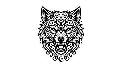 Obraz premium Intricate Wolf Head Illustration - Tribal Tattoo Art