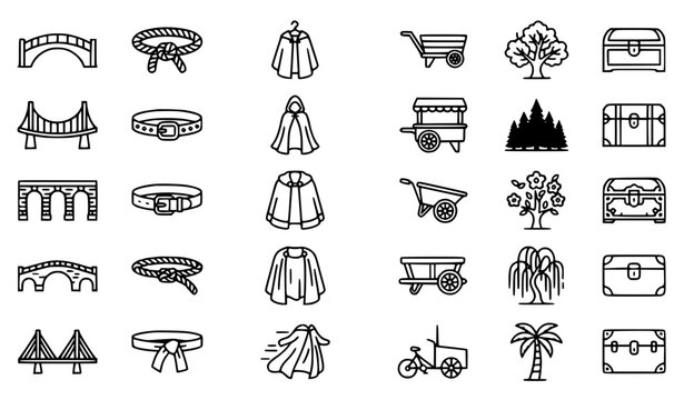 Nature and Heritage Objects Editable Stroke Vector Icon Collection