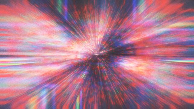 Intense chaotic colorful warp speed tunnel with extreme digital glitch and chromatic aberration. Excellent for mind-bending time travel, cyberpunk hyperspace, or psychedelic abstract backgrounds.