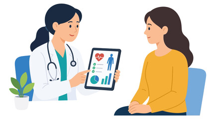 Obraz premium Female Doctor Explaining Medical Test Results on Digital Tablet to Woman Patient in Clinic