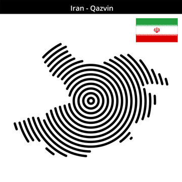 Map of Iran region Qazvin in larger concentric lines