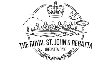 Rowing boat regatta emblem. Sport competition logo with oarsmen and crown icon. © Kawsar_Studio1998