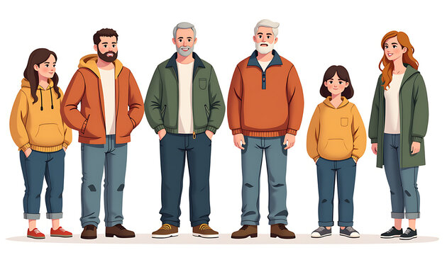 Diverse group of people in casual outfits men women children posing for a portrait showing unity connection multi-generational families.