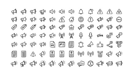 Fototapeta premium Premium Megaphone Loudspeaker Announcement Outline Icon Collection Editable Stroke Vector
