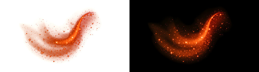 Orange sparkle comet trail swooshing with glowing stardust and light streaks ideal for magic effect design available in PNG, Transparent and Black Background Versions © Crafter