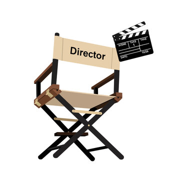Flat vector illustration of director chair and movie clapperboard