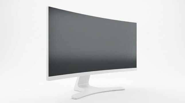 Modern white computer monitor on stand.