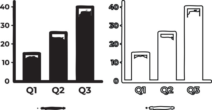 Black and white bar graph comparing three data categories q1 q2 q3 three bars