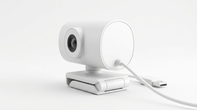 White computer webcam with USB cable.