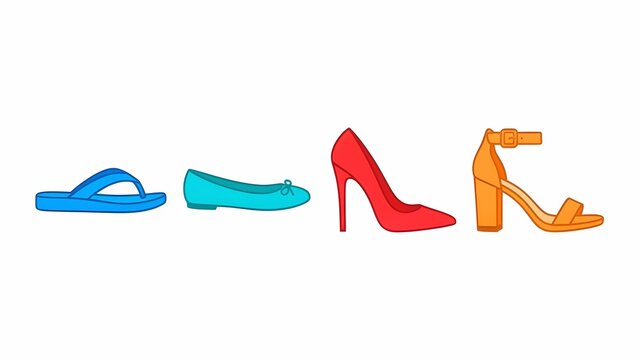 Colorful women's footwear collection including sandals heels and flats