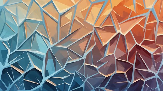 Abstract geometric crystal background. Low poly mosaic pattern with blue and orange.