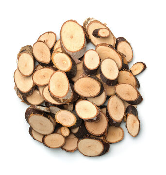 Top view of natural wood slices