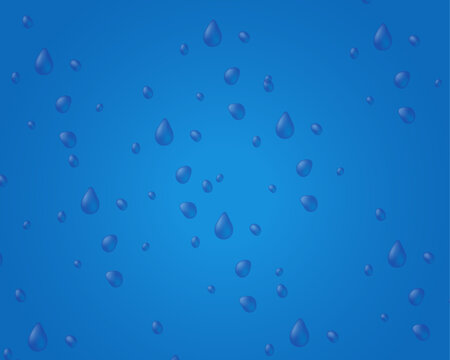 Seamless pattern of realistic water drops on a blue background raindrops on glass texture, condensation effect, vector illustration