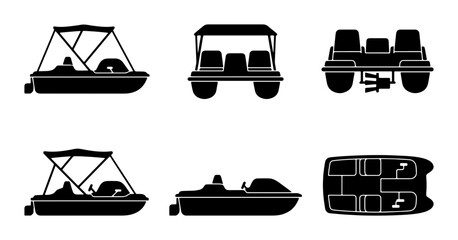 Pontoon Boat Vector Icons, Watercraft Silhouettes for Recreation and Leisure, Nautical Transportation Graphics © Shakib