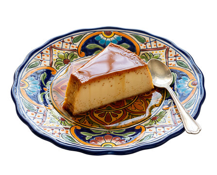 Celebration of Day of the Dead with flan dessert on colorful plate
