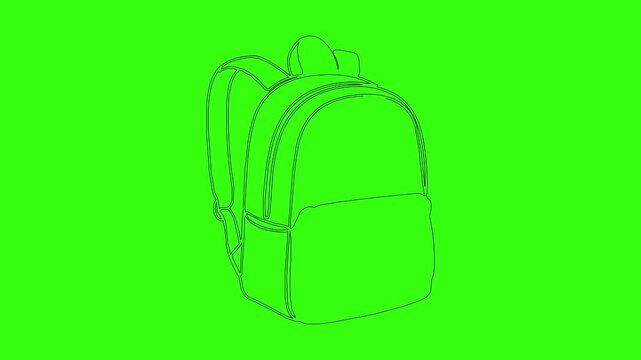 Continuous line drawing animation of school backpack appearing on vibrant green screen background for digital design a