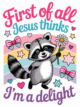 A cute raccoon holds a flower against a vibrant backdrop with a motivational text.