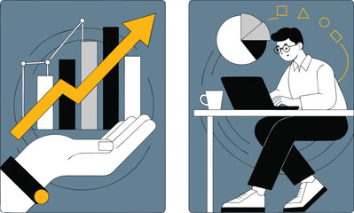 Obraz premium Financial growth and business data analysis conceptual illustration with business analysis professional strategy investment performance