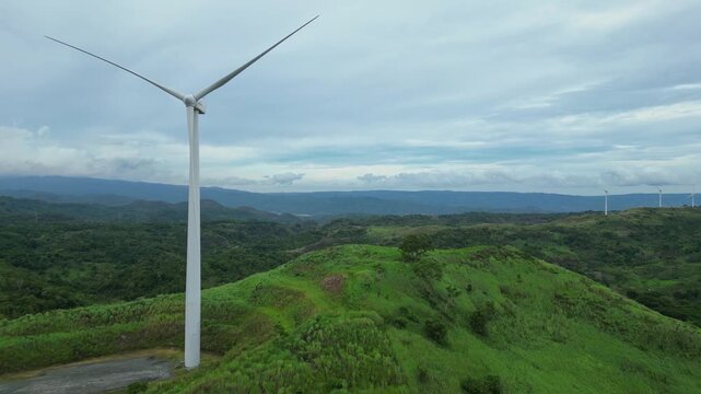 Aerial documentary footage of Pililla Wind Farm capturing wind power infrastructure, mountain terrain, and the rural beauty of Rizal, Philippines.