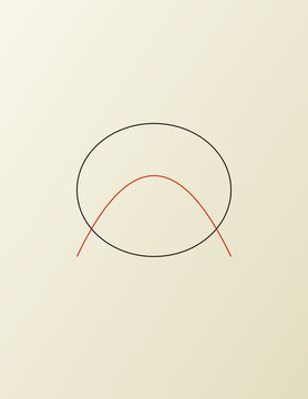 Minimalist abstract line art background with black circle, terracotta arc on cream beige canvas