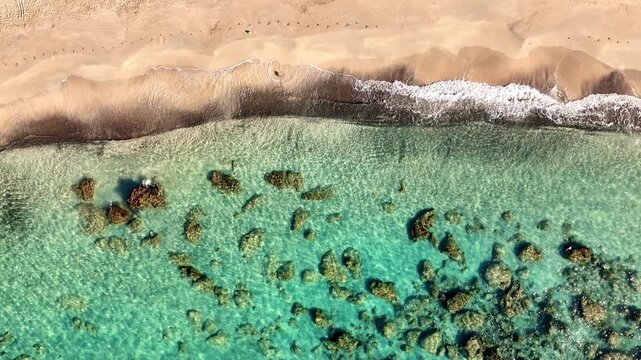 Aerial view of Elafonisi lagoon and beach in Crete, Greece