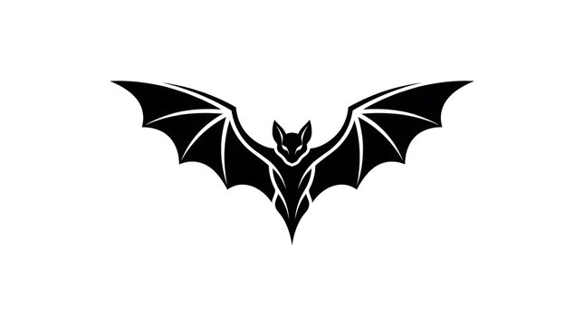 A stylized black bat silhouette with fully extended wings, featuring sharp geometric lines and a gothic tribal tattoo aesthetic, isolated on a white background