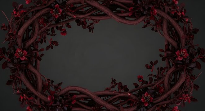 Dark gothic frame made of twisted thorny red rose vines