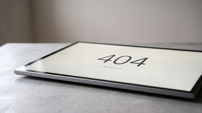 Minimalist tablet displaying a 404 error file not found message