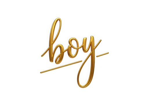 Shiny gold metallic lettering of the word boy in a stylish cursive calligraphy script isolated on transparent background